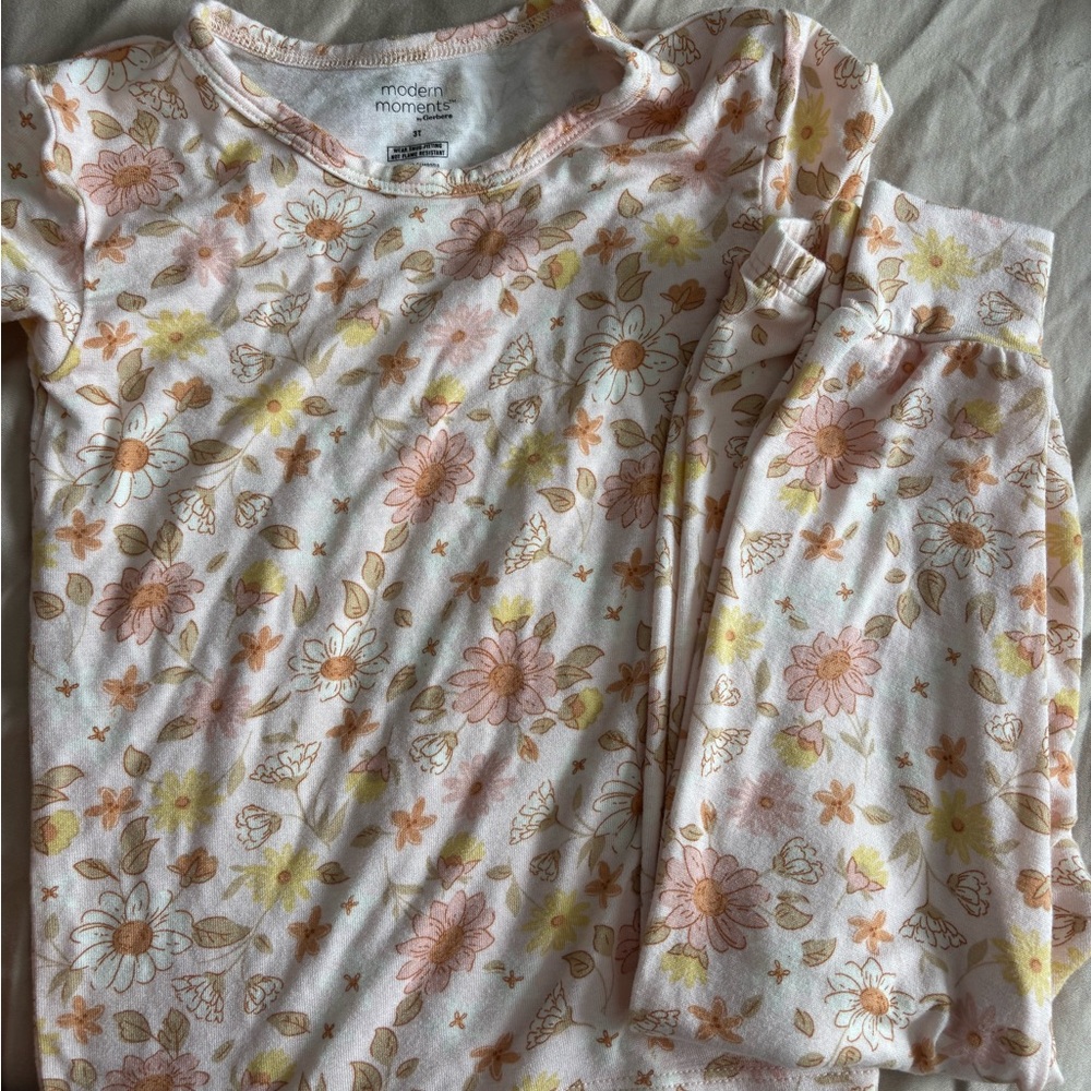 Gerber Floral Kids Pajama Set - Pink and Yellow